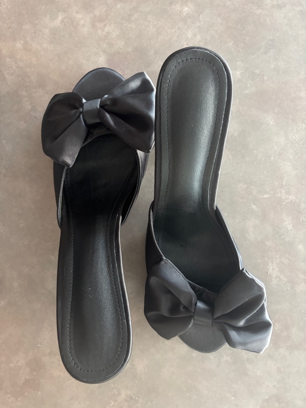 SHEIN Black Satin Bow Slide Mules